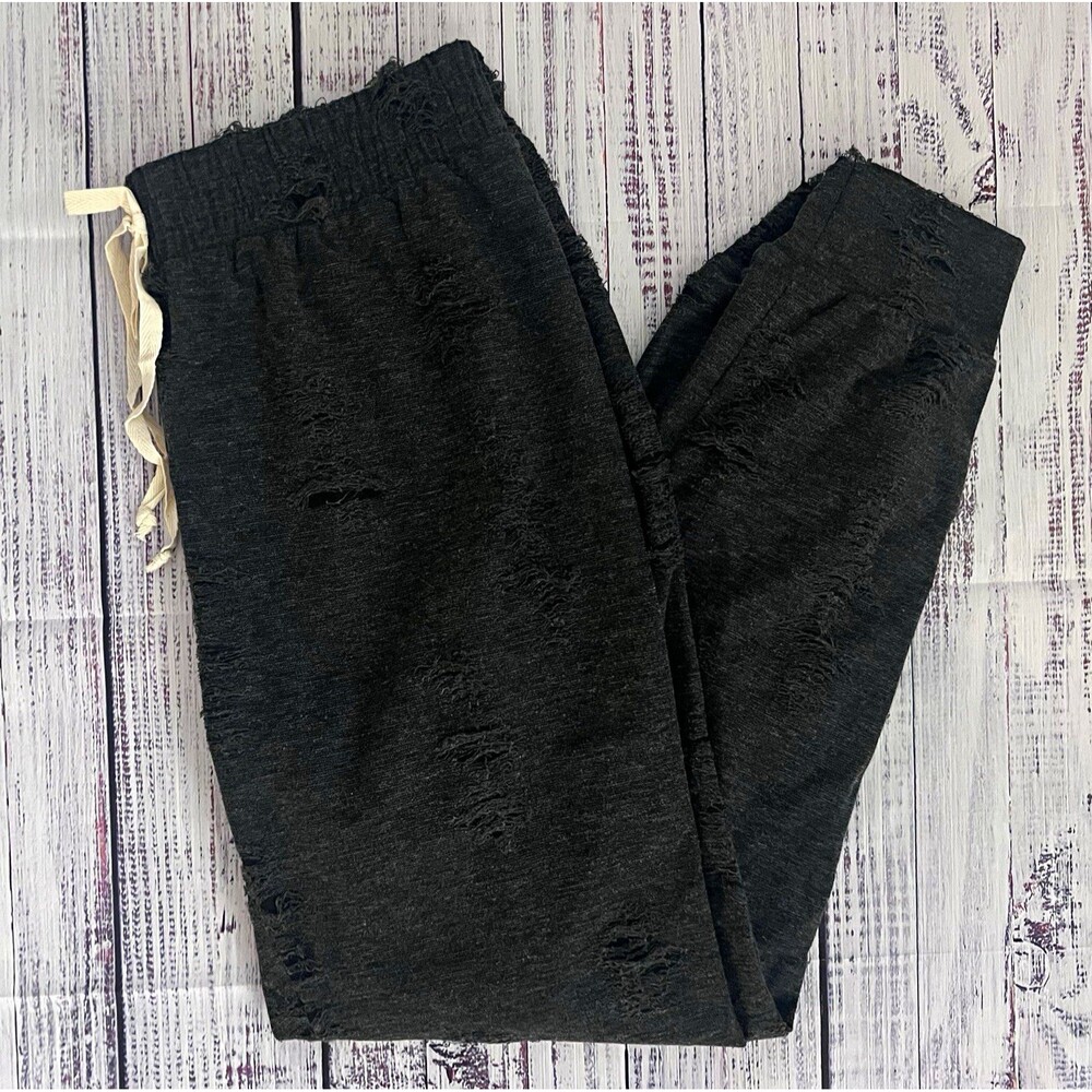 Dice Charcoal Gray Distressed Joggers Drawstring Sweatpants NWOT L